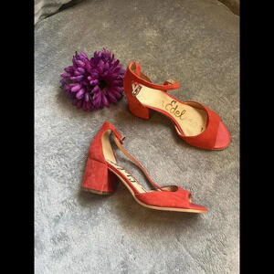 Powder Red Suede Peep-Toe Heels by Sam Edelman